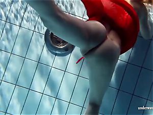 torrid platinum-blonde Lucie French teenage in the pool